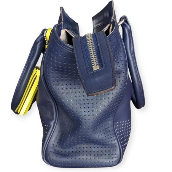 Coach VINTAGE Y2K Legacy Perforated Navy Blue & Bright Citrine Accents Tote Shou - Picture 3 of 16